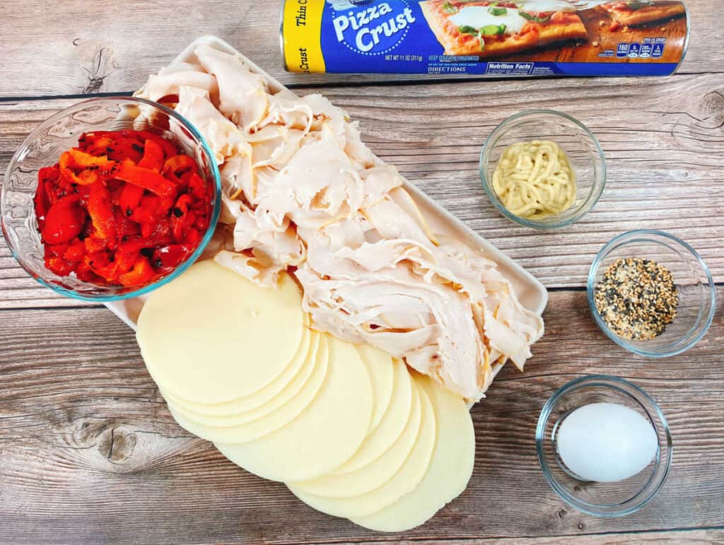 ingredients for braided turkey and red pepper sandwich