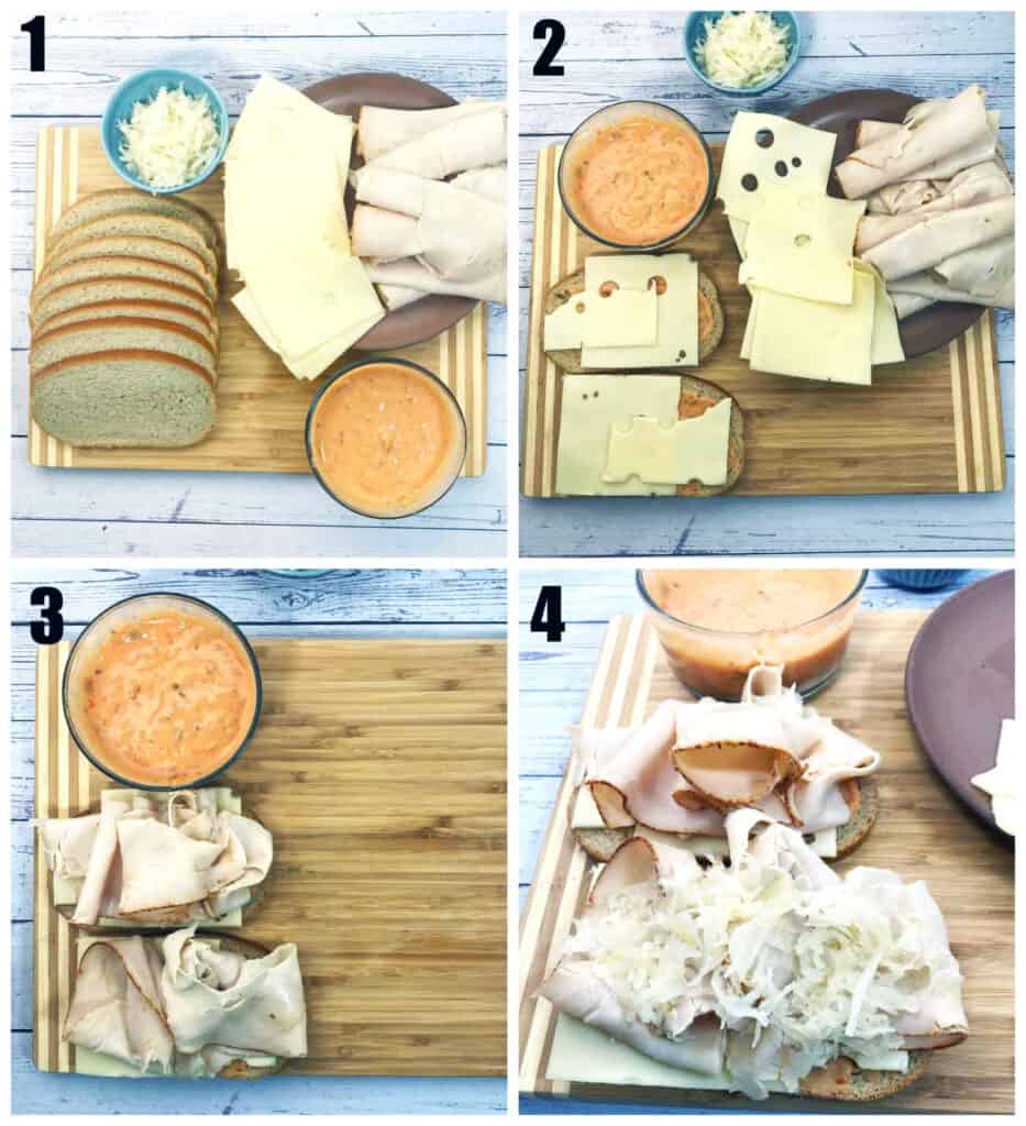 process shots for turkey reuben sandwich