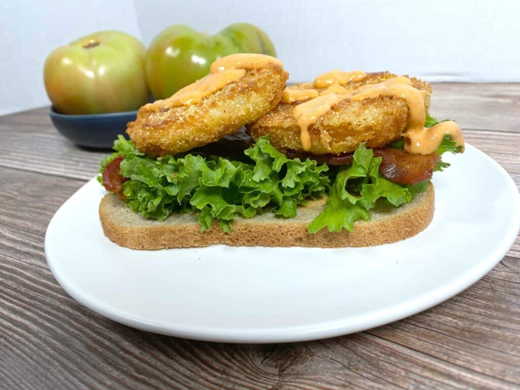 open face fried green tomato blt sandwich