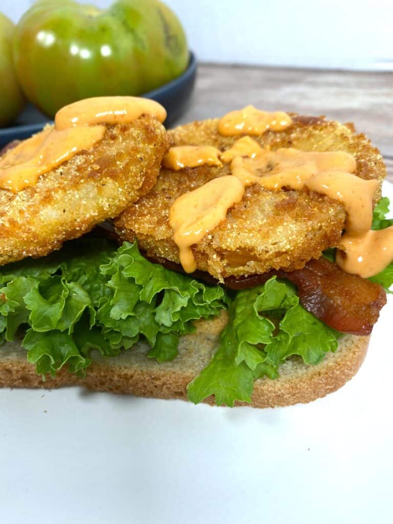 open face fried green tomato sandwich