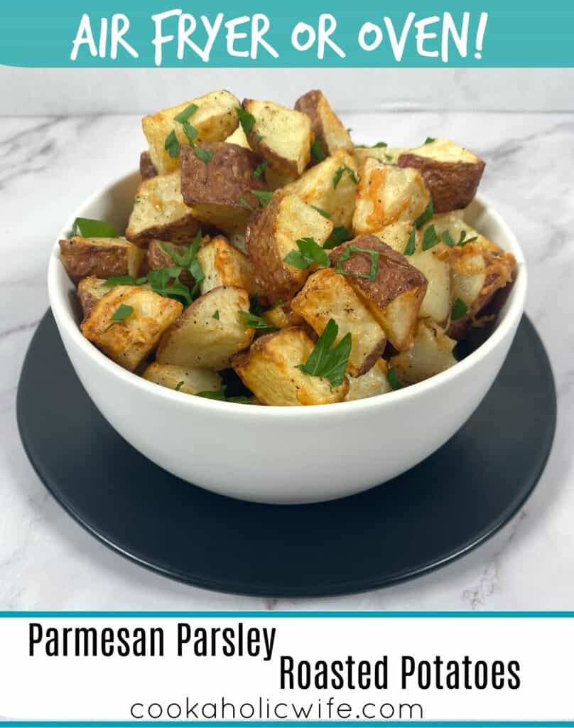 parmesan parsley roasted potatoes in white bowl