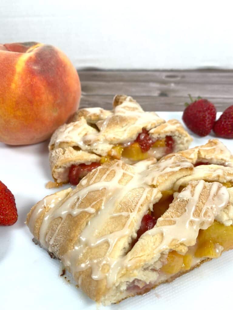 peaches and strawberries baked into a sweet, braided dough