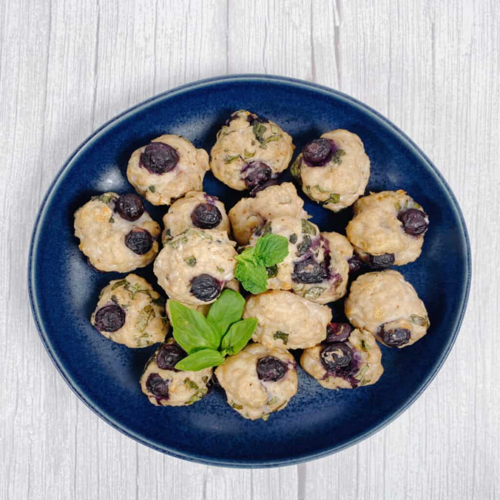 Bowl of blueberry chicken meatballs