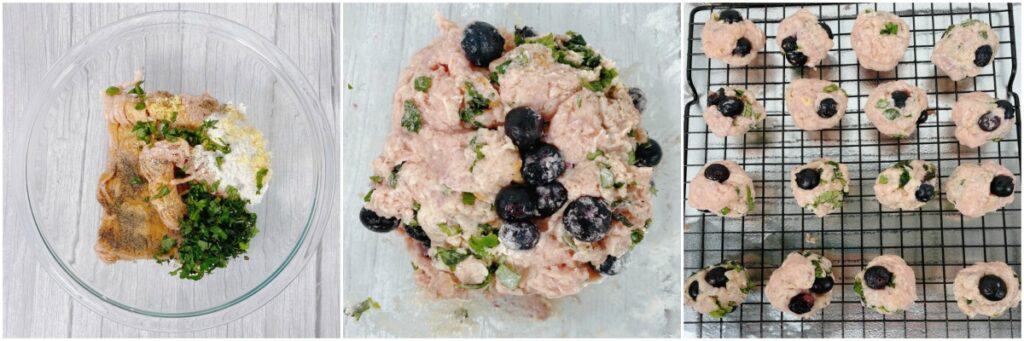 step by step images to create blueberry chicken meatballs