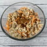 carrot cake overnight oats in a glass bowl