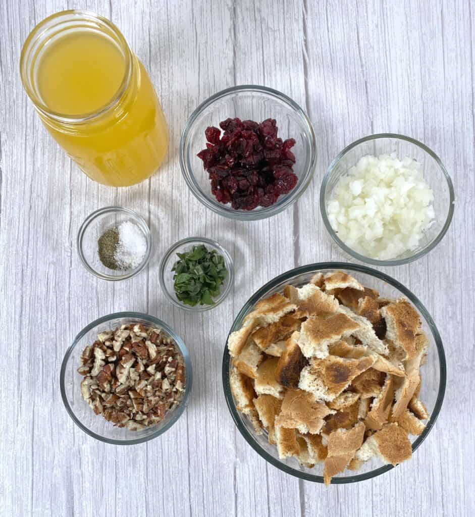 ingredients for cranberry pecan stuffing