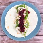 Thanksgiving Turkey Cranberry Wrap – leftover turkey and cranberry sauce are added to a wrap along with blue cheese and arugula