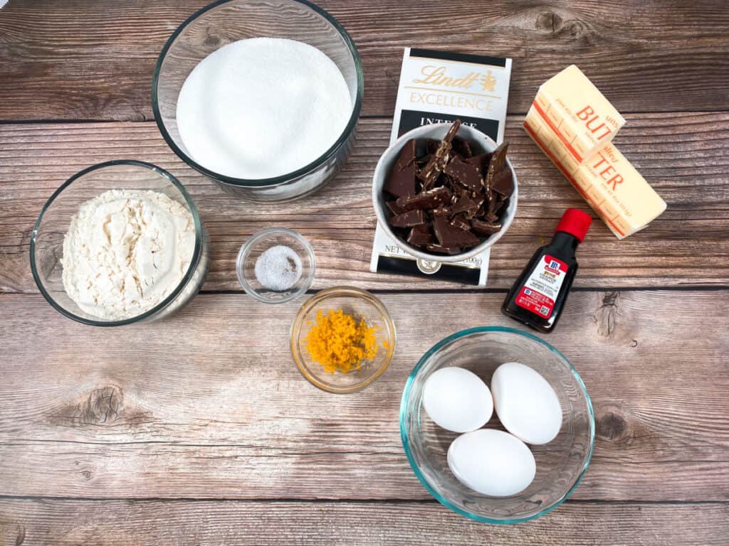 ingredients for almond orange brownies 