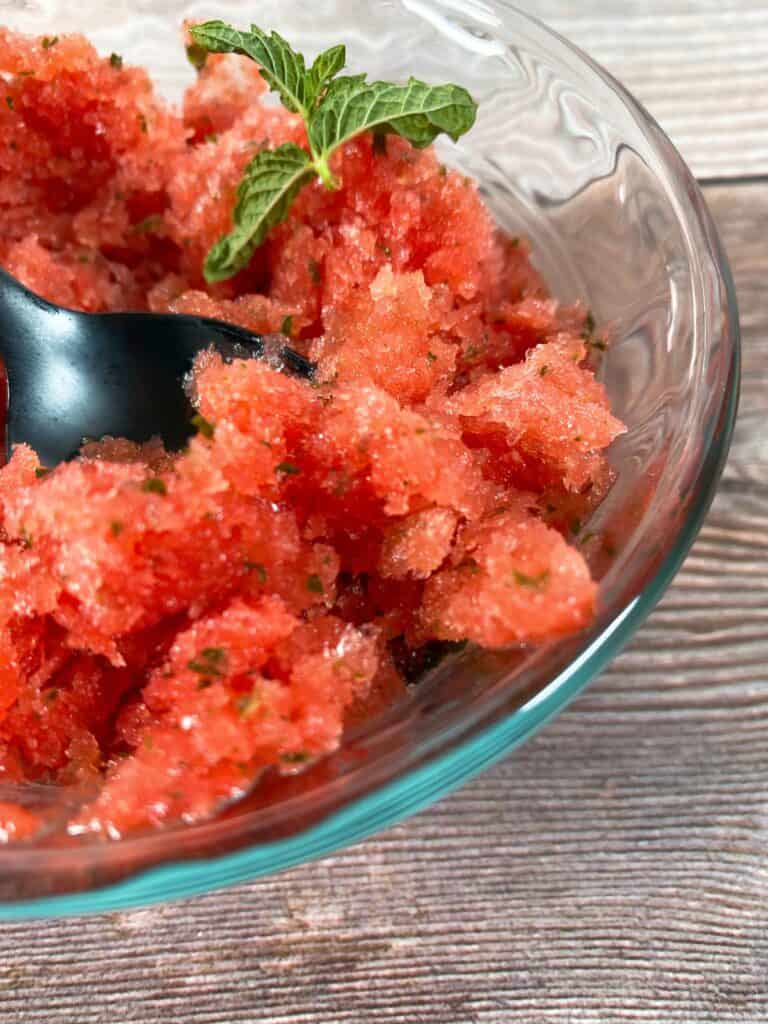 close up of sorbet, lifted by a spoon 