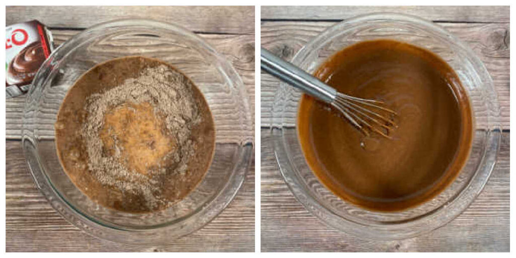 process shots, showing the pudding ingredients on the left and prepared pudding on the right. 