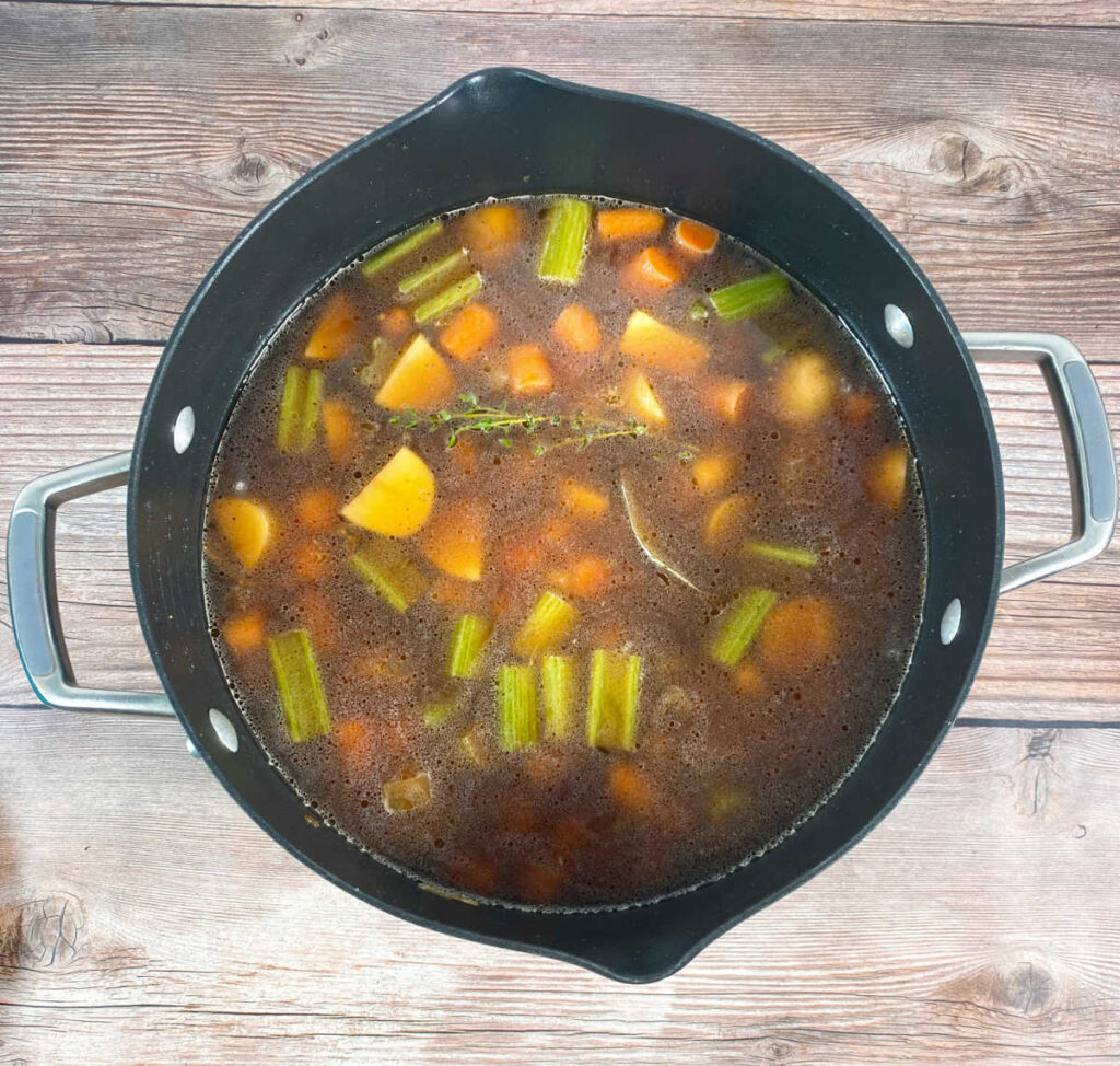 Process shot - remaining ingredients are added to the stock pot before the final steps of preparing. 