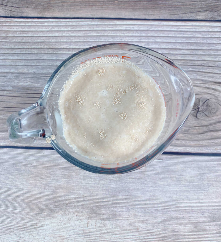 process shot - yeast dissolving in the warmed milk. 