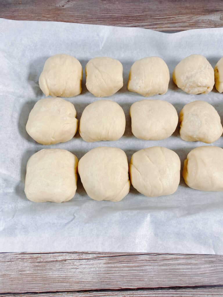 process shot - formed dinner rolls waiting for their second rise or to be refrigerated to make ahead.