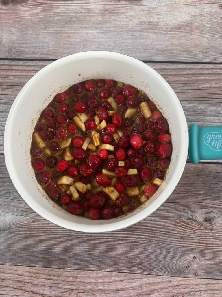 process photo - all of the ingredients are stirred together in a medium saucepan. 