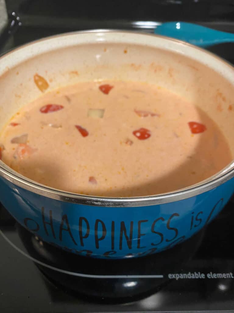 Process shot - remaining ingredients added to pot. 