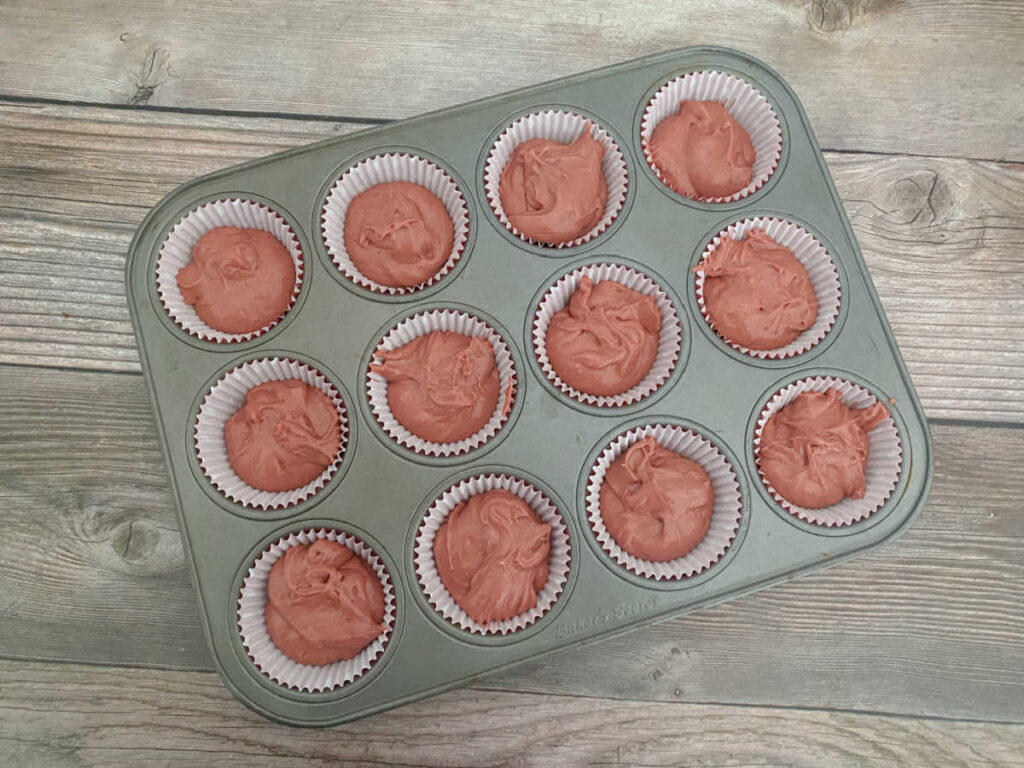 process shot - batter in cupcake pan ready to be baked 