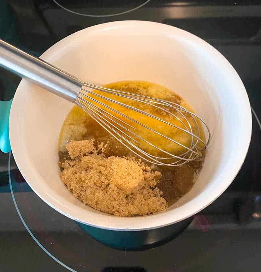 Process shot - butter and brown sugar in a saucepan on the stove. 