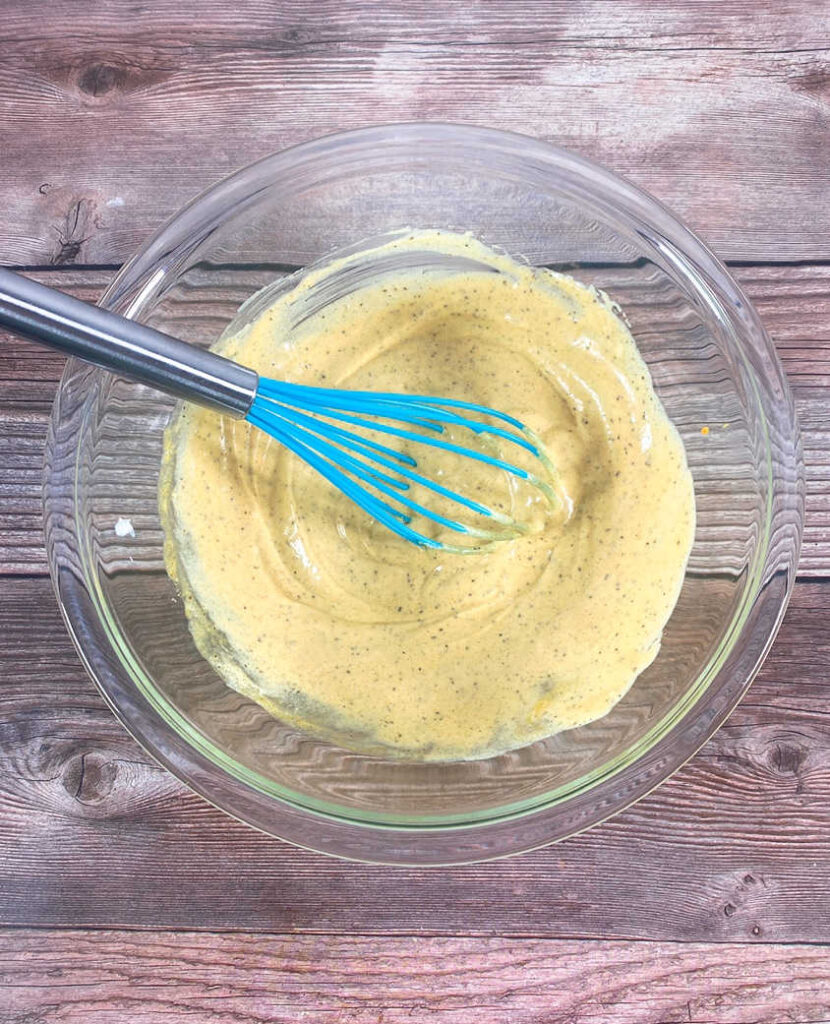 prep image - sauces whisked together in a glass bowl. 