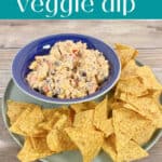 Image for Pinterest with text overlay - bowl of dip surrounded by tortilla chips