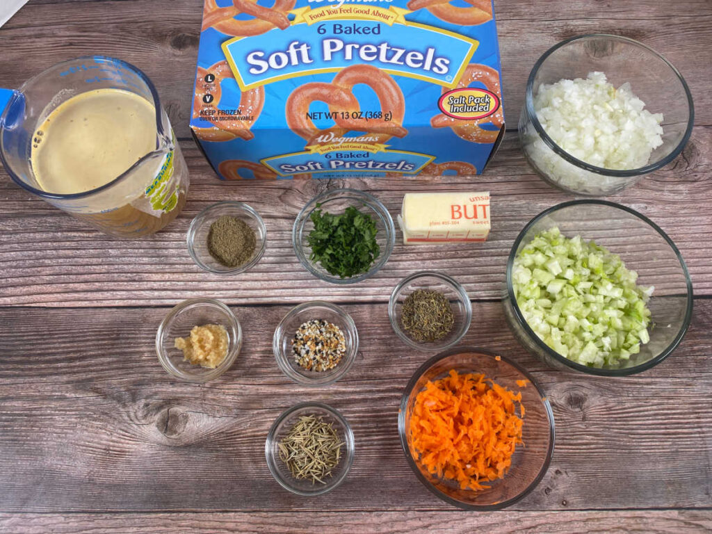 Ingredients for recipe in glass bowls on a wooden background. 