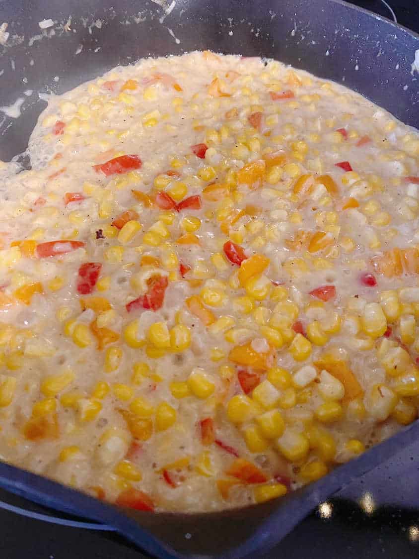 Process shot - mixture simmering in a skillet. 