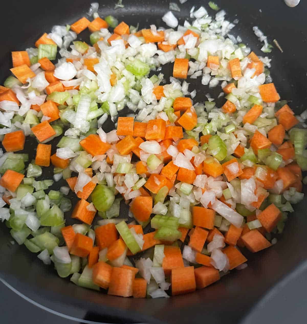 Process shot - garlic added to the pot. 