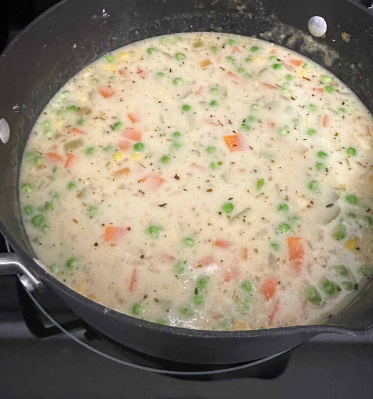 Process shot - additional soup ingredients added to the pot. 