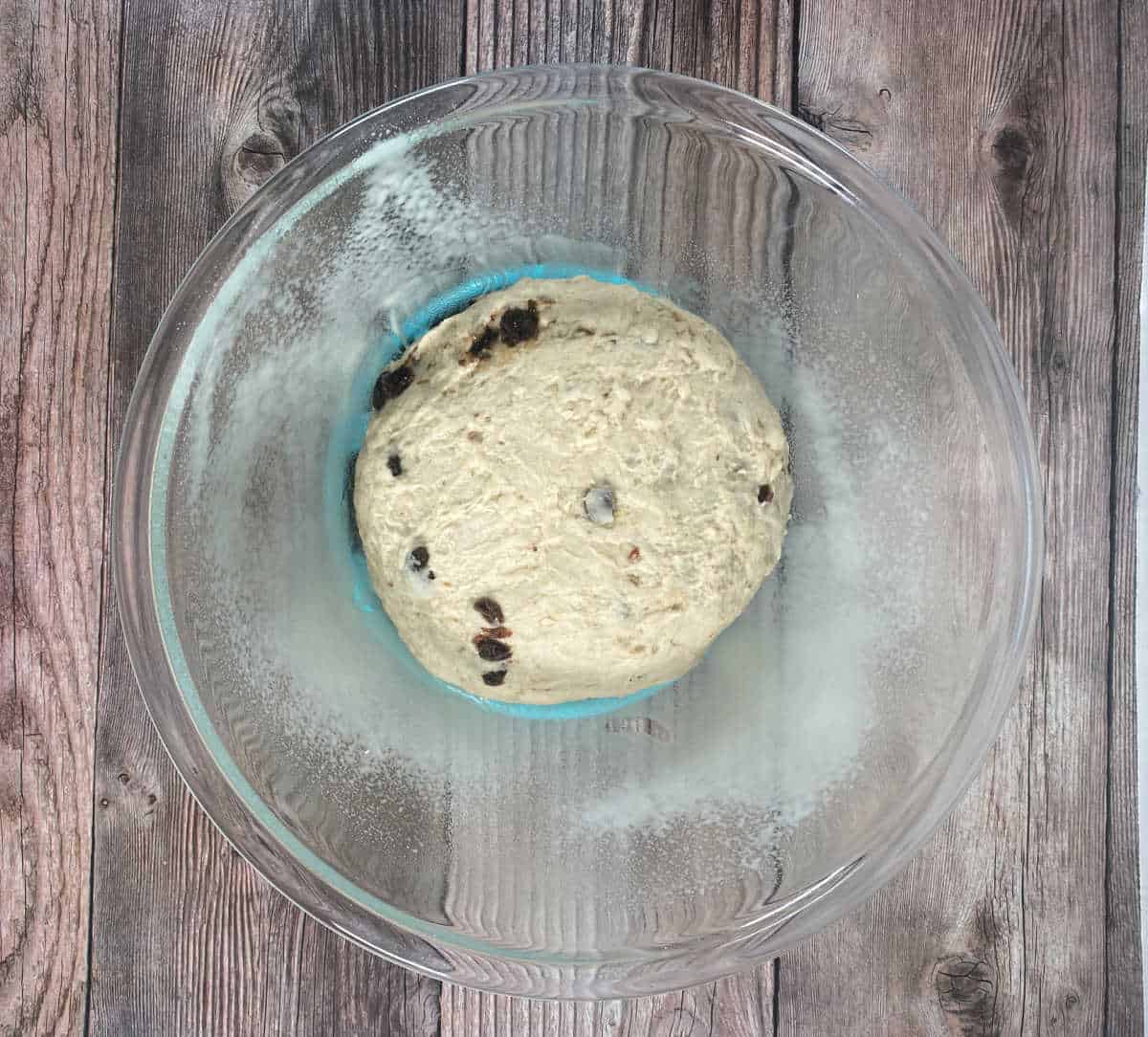 Process shot - dough rising in bowl. 