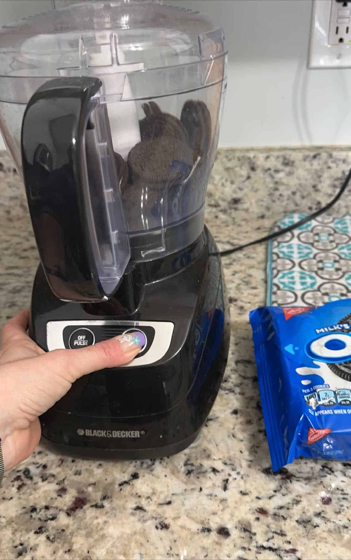 Process shot - cookies in a food processor. 